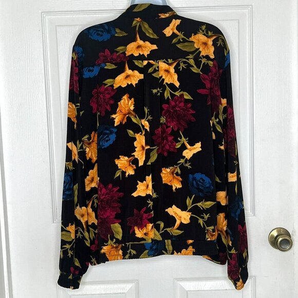 Susan Graver Liquid Knit Full Zip Jacket XL Floral Black Stretch Bloomcore - Picture 2 of 6